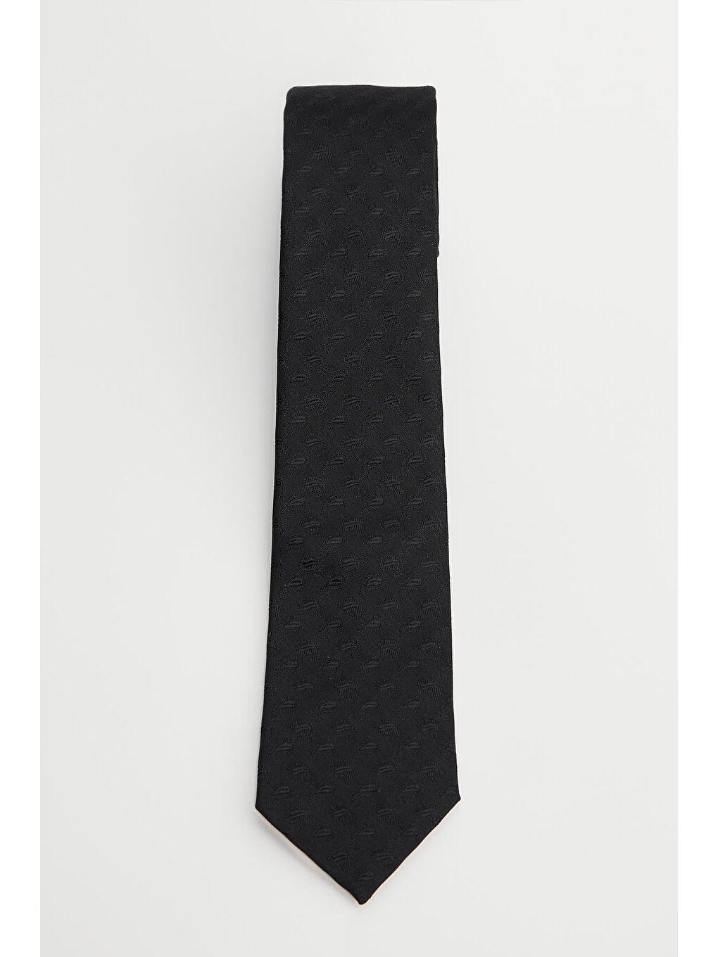 Siyah Klasik Cep Mendilli Desenli Kravat-3