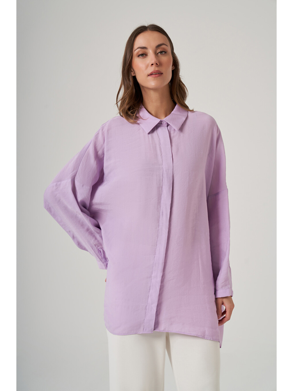 Oversize Basic Yazlık Gömlek 3001 Lila