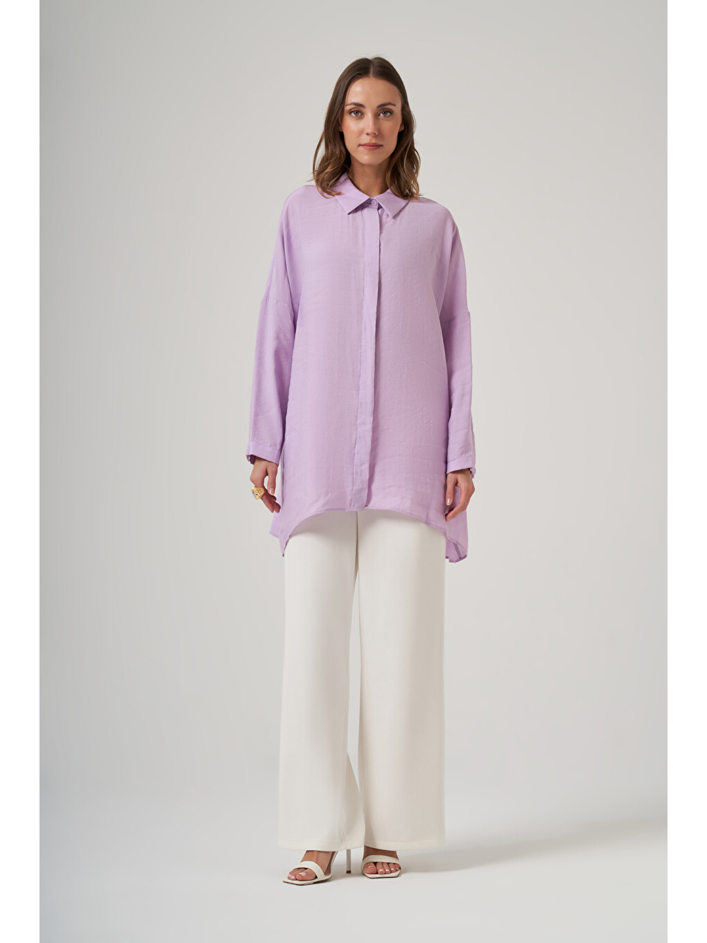 Oversize Basic Yazlık Gömlek 3001 Lila-1