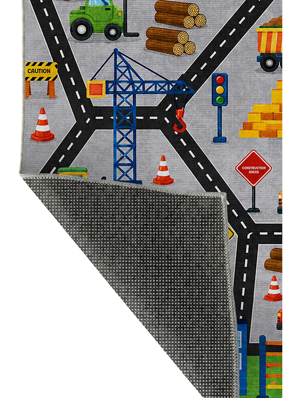 Gri Modern Çocuk Halısı Kaymaz Tabanlı Makinede Yıkanabilir Çocuk Odası Halısı-3