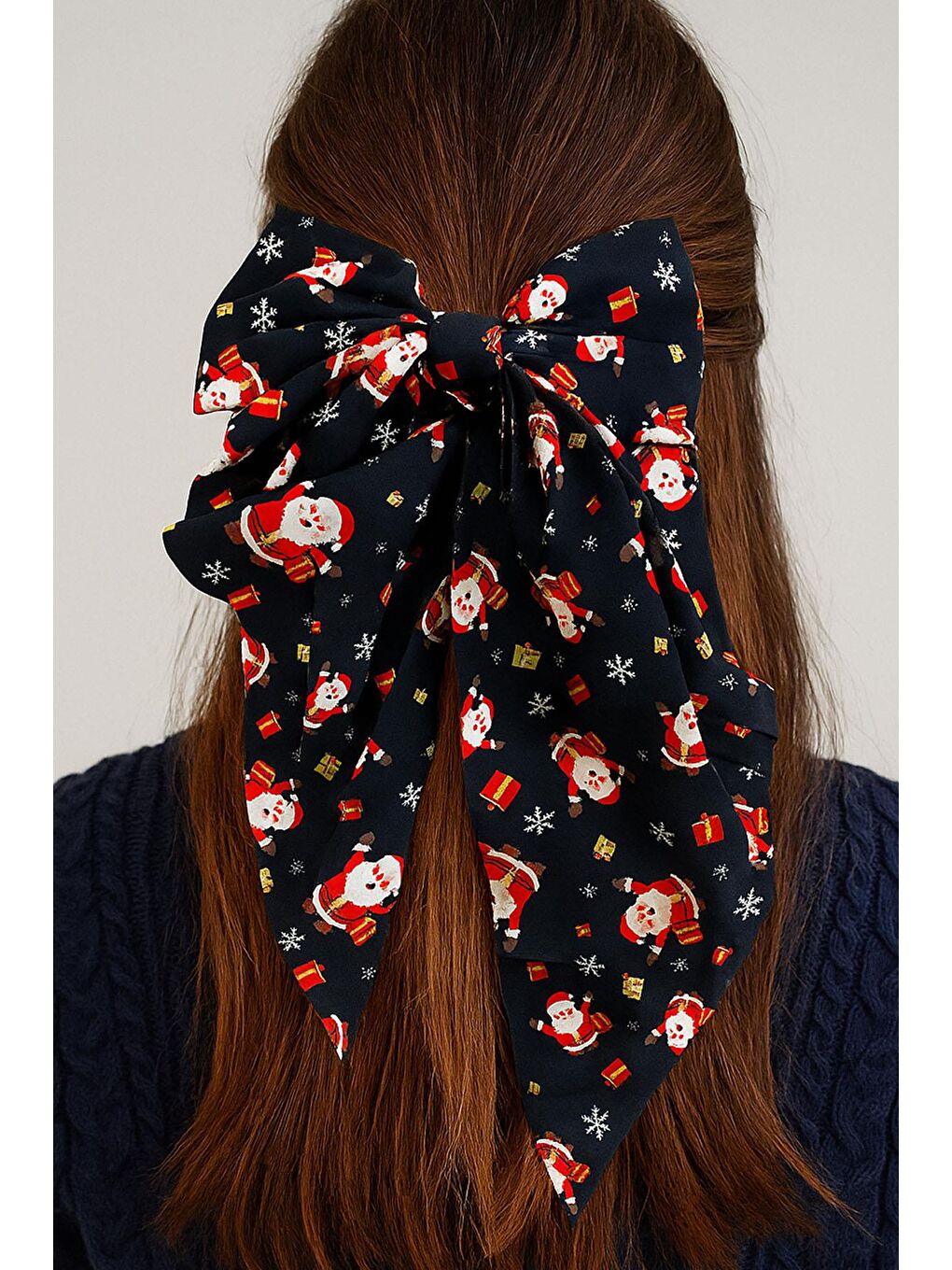 Lacivert Yılbaşı Temalı Fiyonk Saten Toka-3