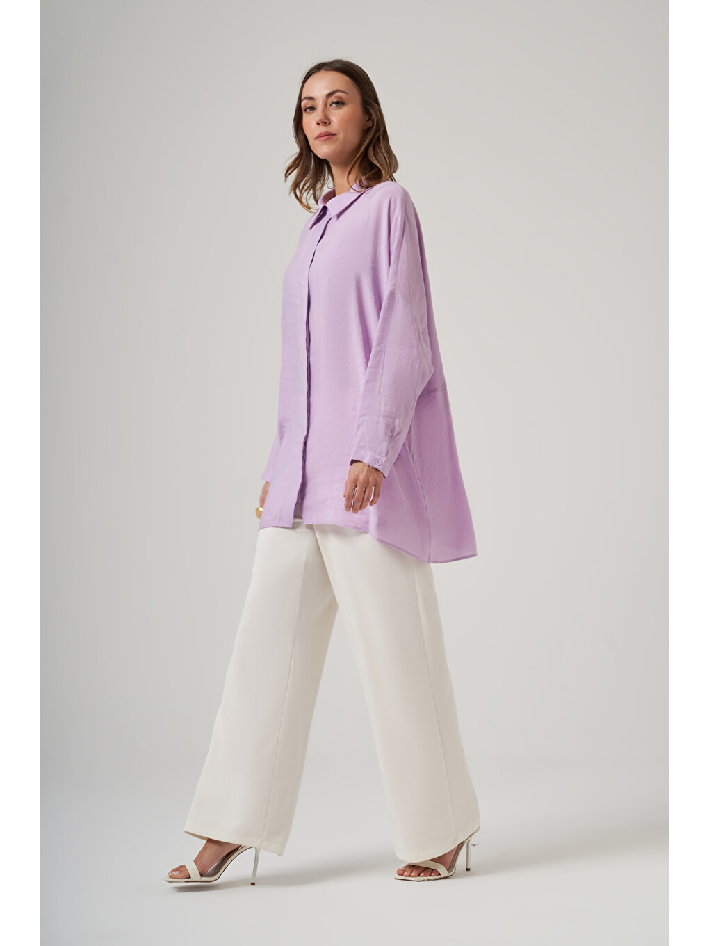 Oversize Basic Yazlık Gömlek 3001 Lila-2