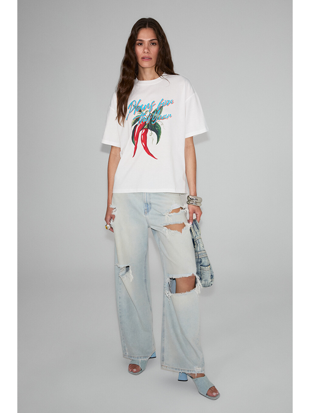 Cassıane Kadın Bisiklet Yaka Kısa Kollu Ön Ve Arka Baskılı Regular Beyaz T-shirt-2