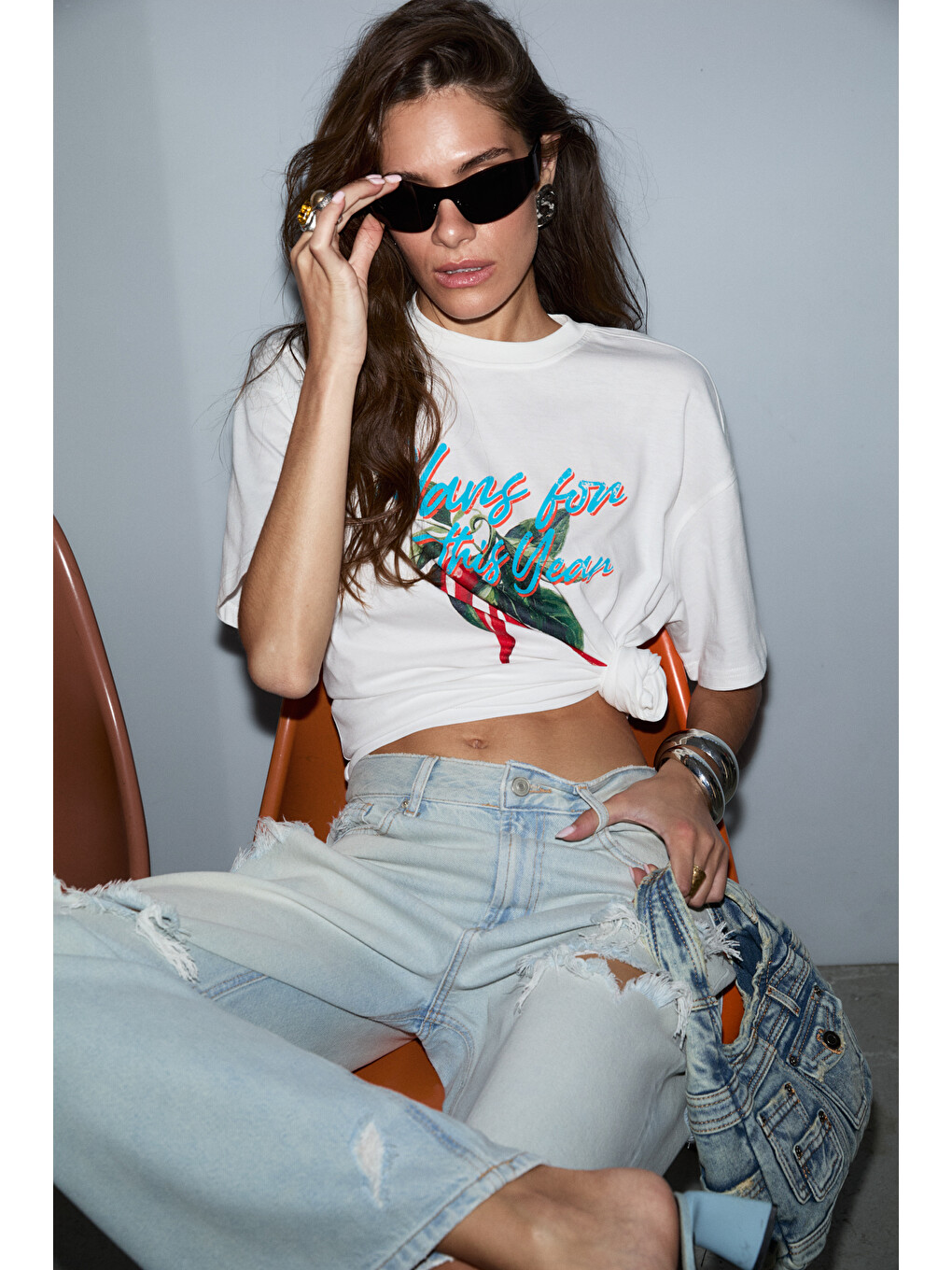 Cassıane Kadın Bisiklet Yaka Kısa Kollu Ön Ve Arka Baskılı Regular Beyaz T-shirt-3