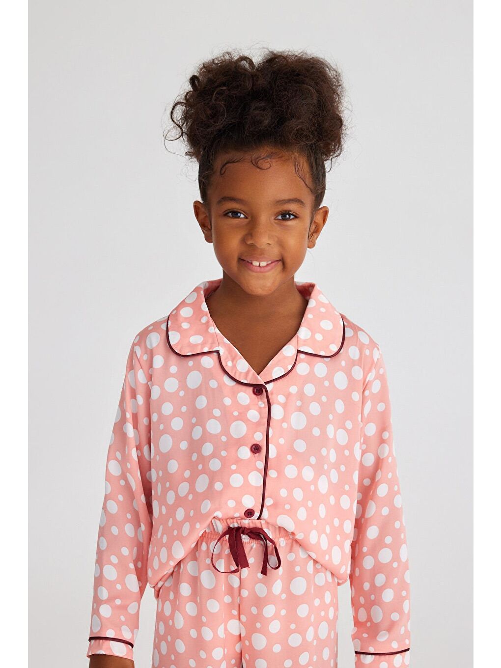 Katia And Bony Infınıty Dots Kız Çocuk Saten Pijama Üst Gül Pembe