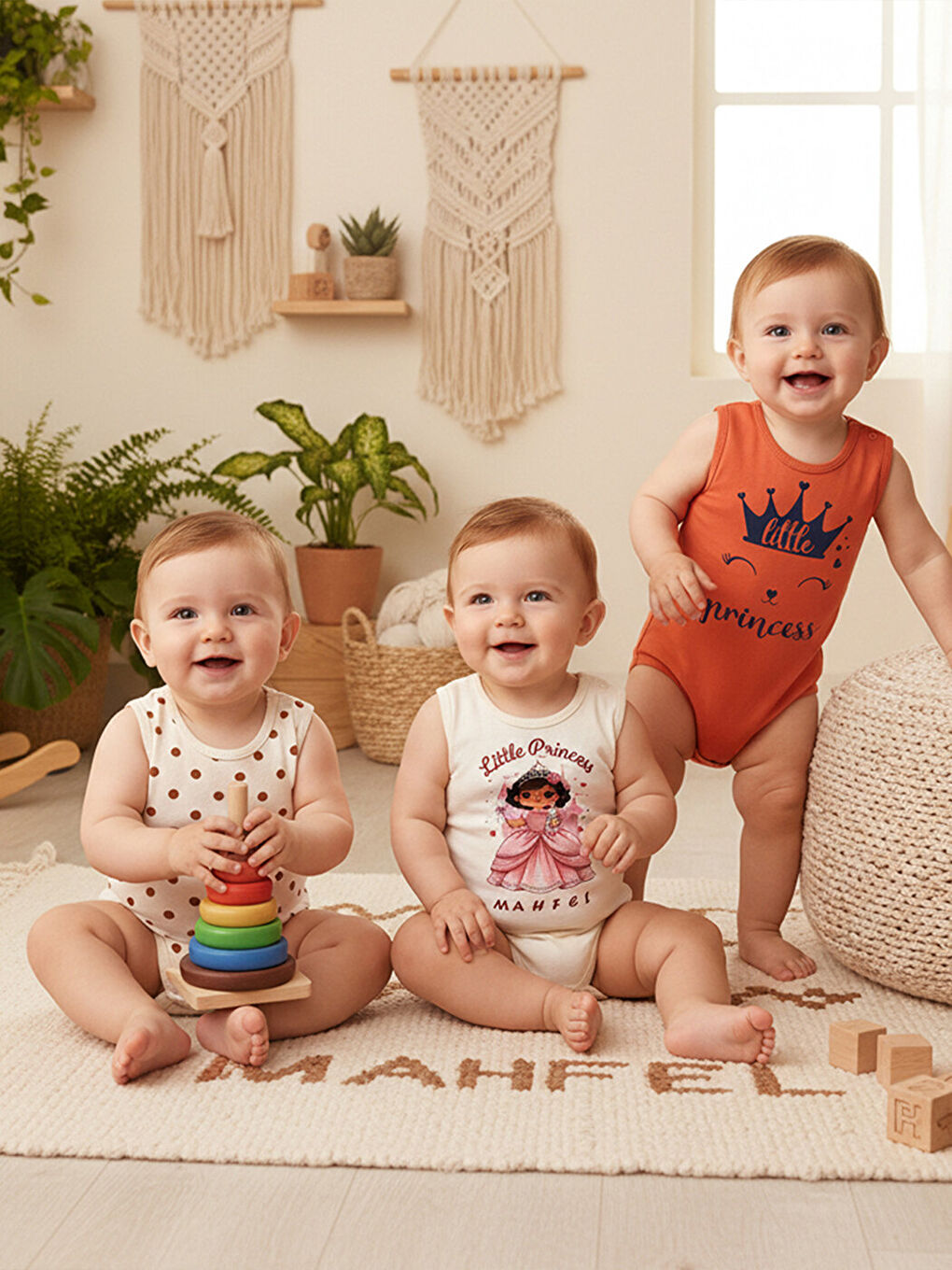 Gri 3'Lü Kız %100 Pamuklu Atlet Çıtçıtlı Bebek Body Zıbın 881-604-1