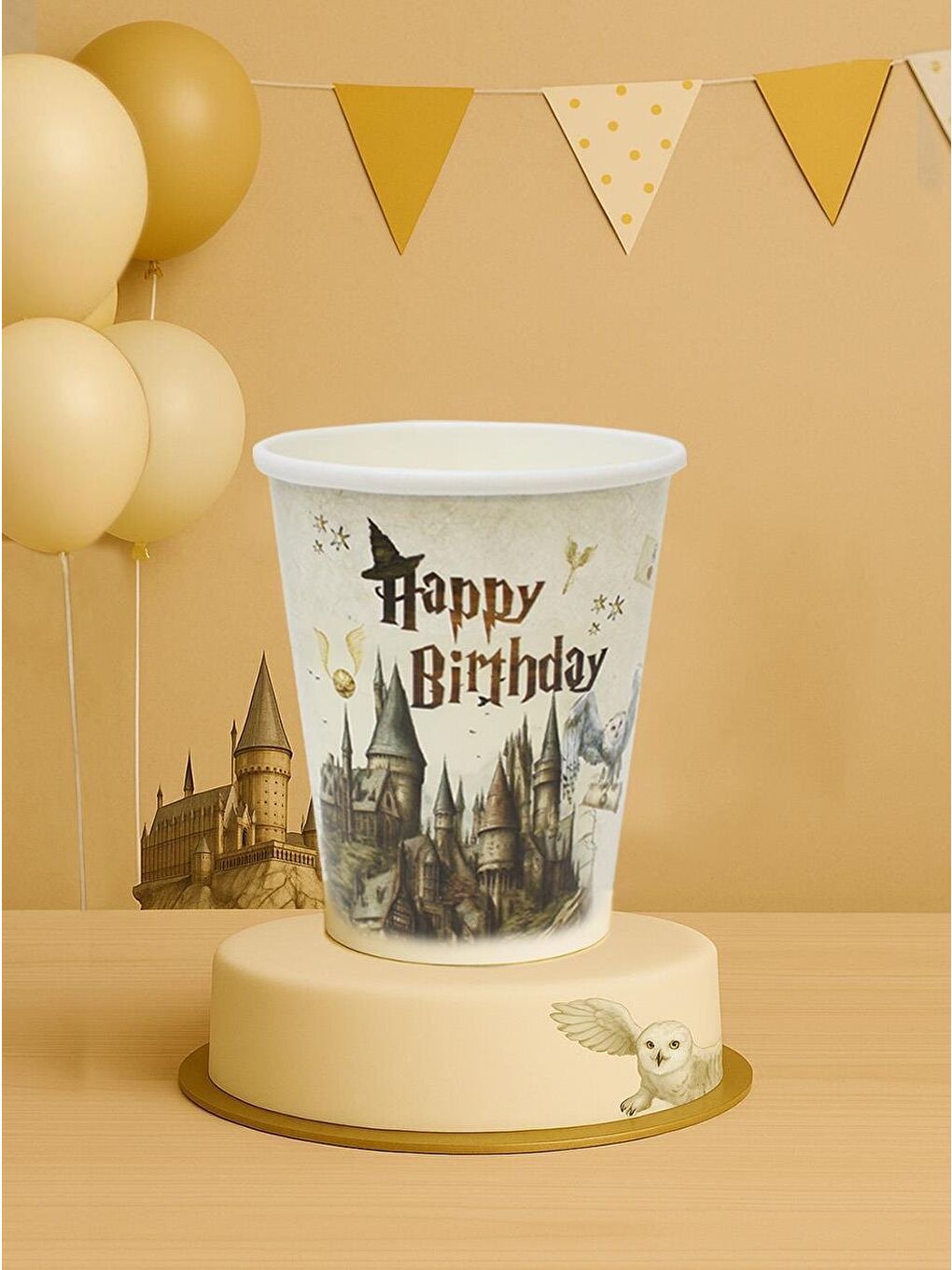 Ekru Karton Doğum Günü Bardağı Harry Potter Temalı Bardak 8'li