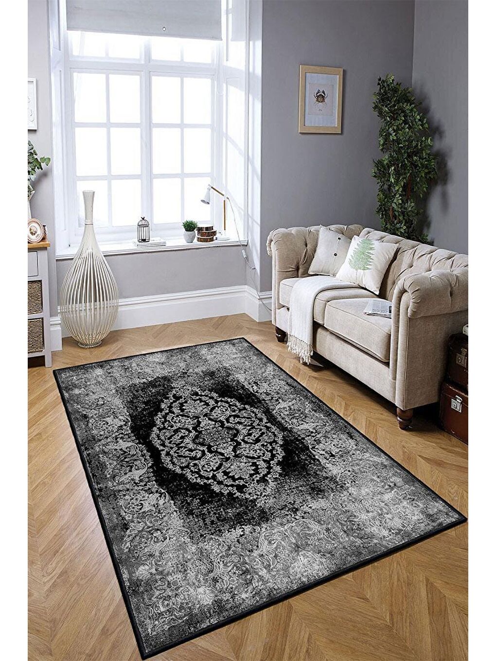 Homefesto Siyah Premium Kalite, Pamuk ve Kaydırmaz Taban, Yıkanabilir, Modern Halı  160 x 230 cm