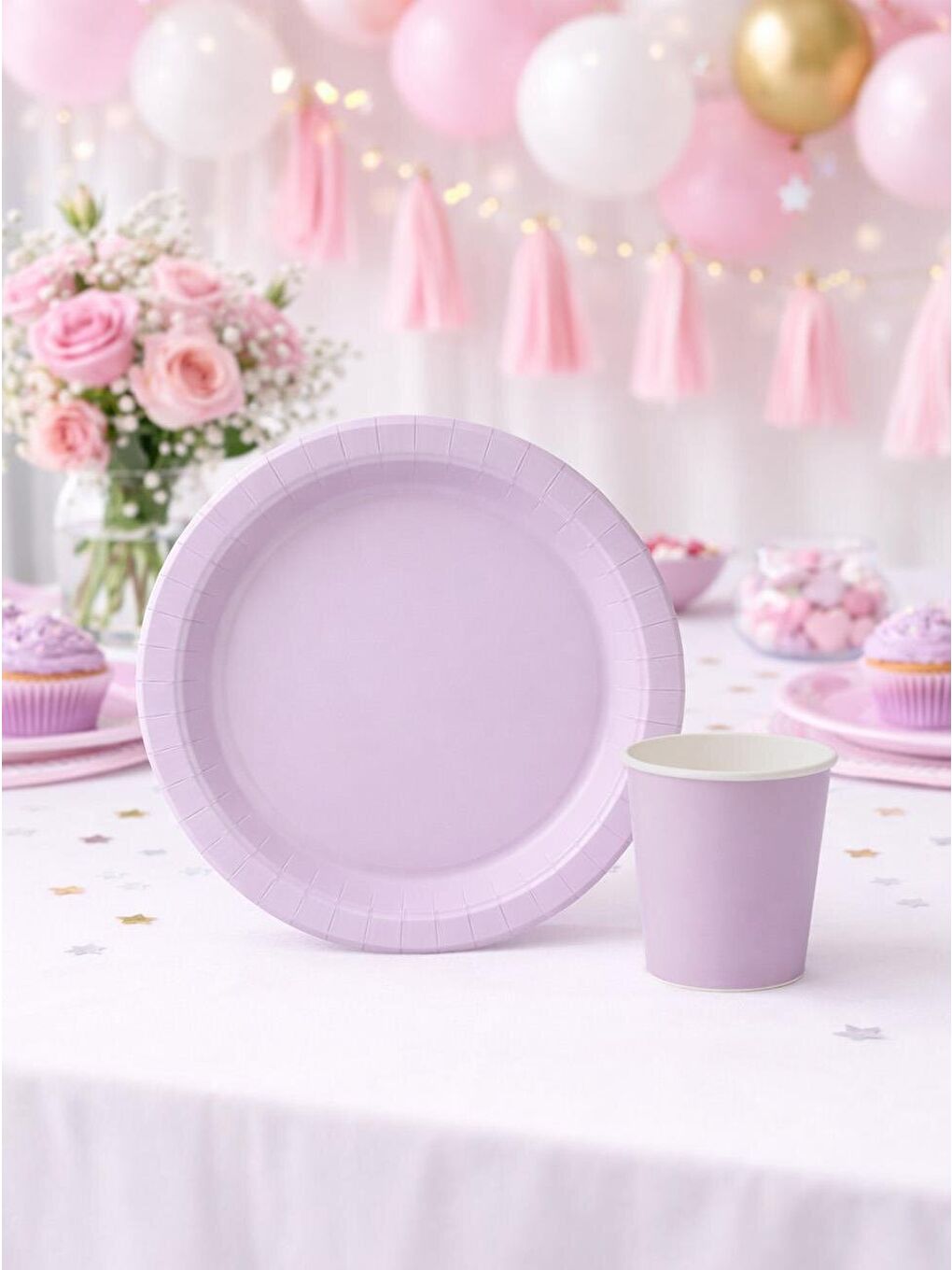 Karton Tabak Bardak Set Doğum Günü Parti Seti Lila 8 Adet