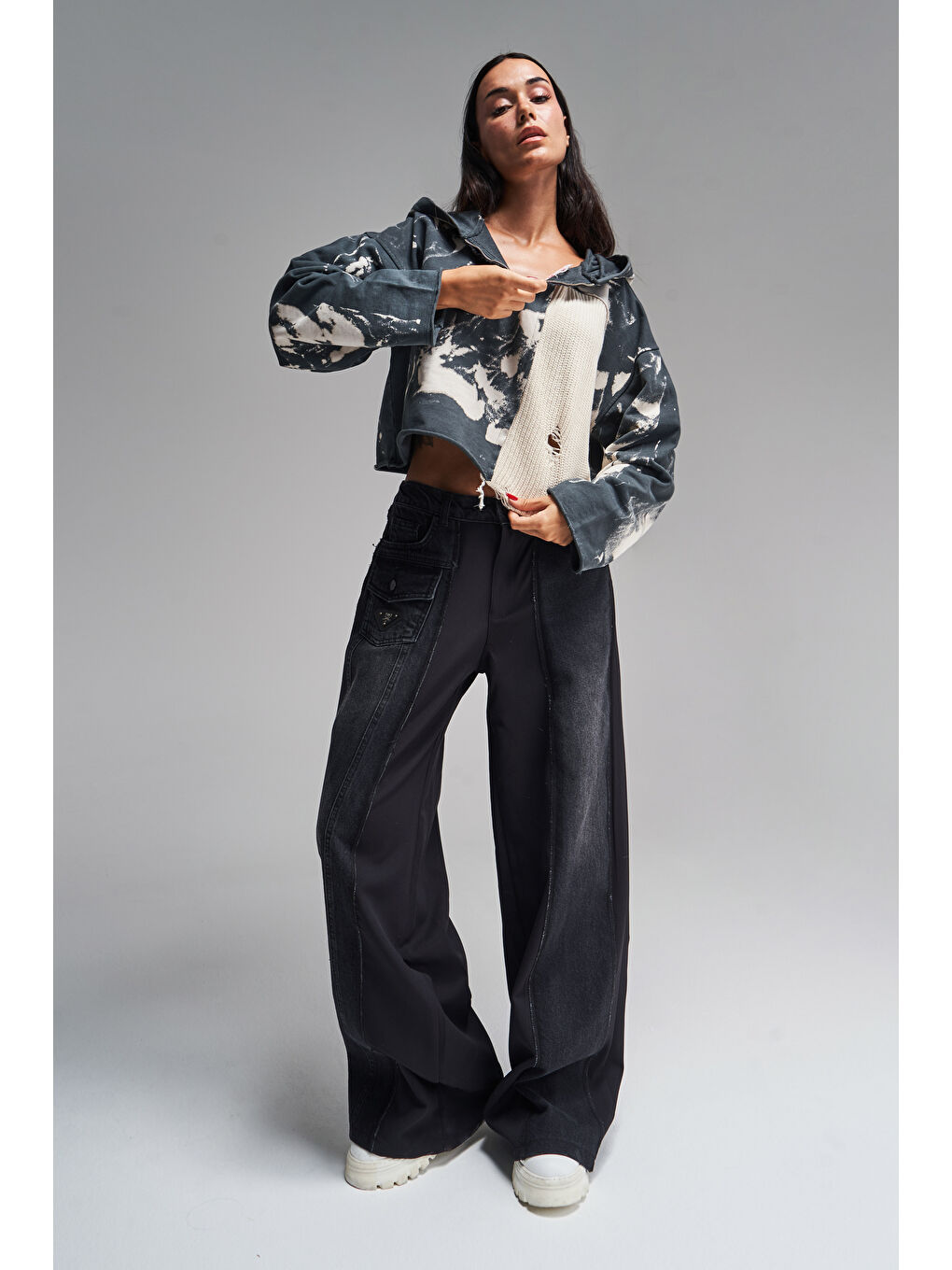 Mavi Kadın Siyah Renk Parçalı Kumaş Loose Fit Tasarım Denim-2