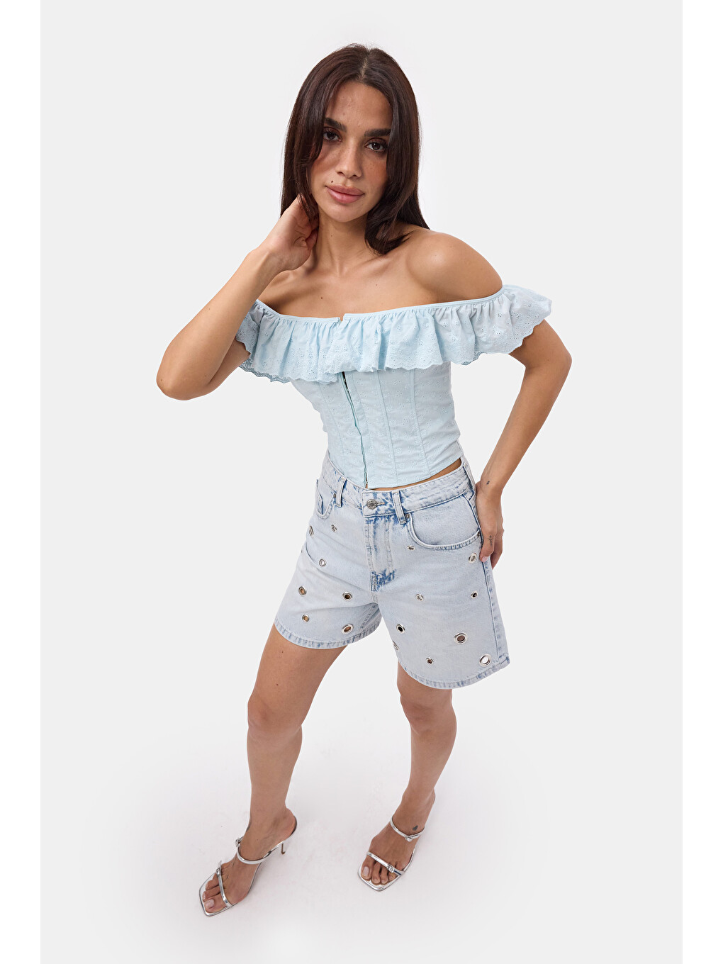 Kadın Bebe Mavisi Balenli Bağcıklı Özel Tasarım Straplez Büstiyer-4