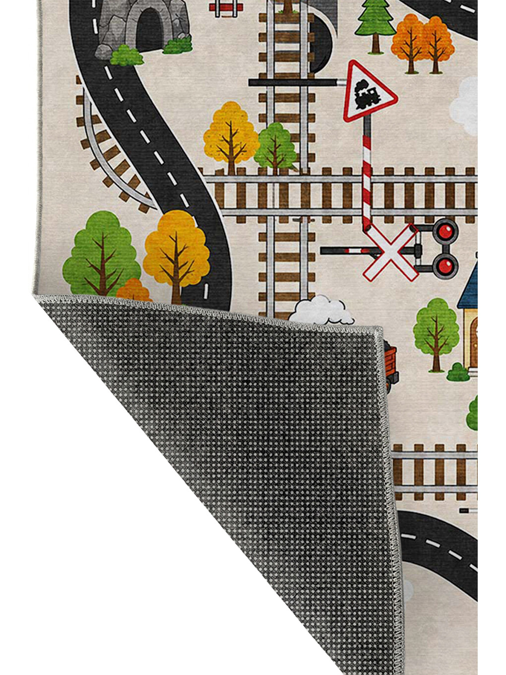 Ekru Modern Çocuk Halısı Kaymaz Tabanlı Makinede Yıkanabilir Çocuk Odası Halısı-3