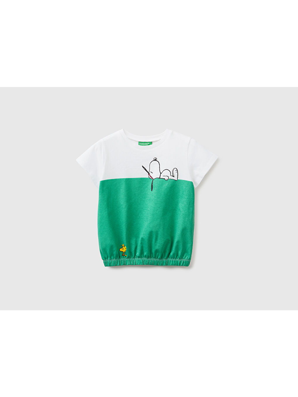 United Colors Of Benetton Kız Çocuk Yeşil Mix Snoopy Baskılı Renk Bloklu T-Shirt