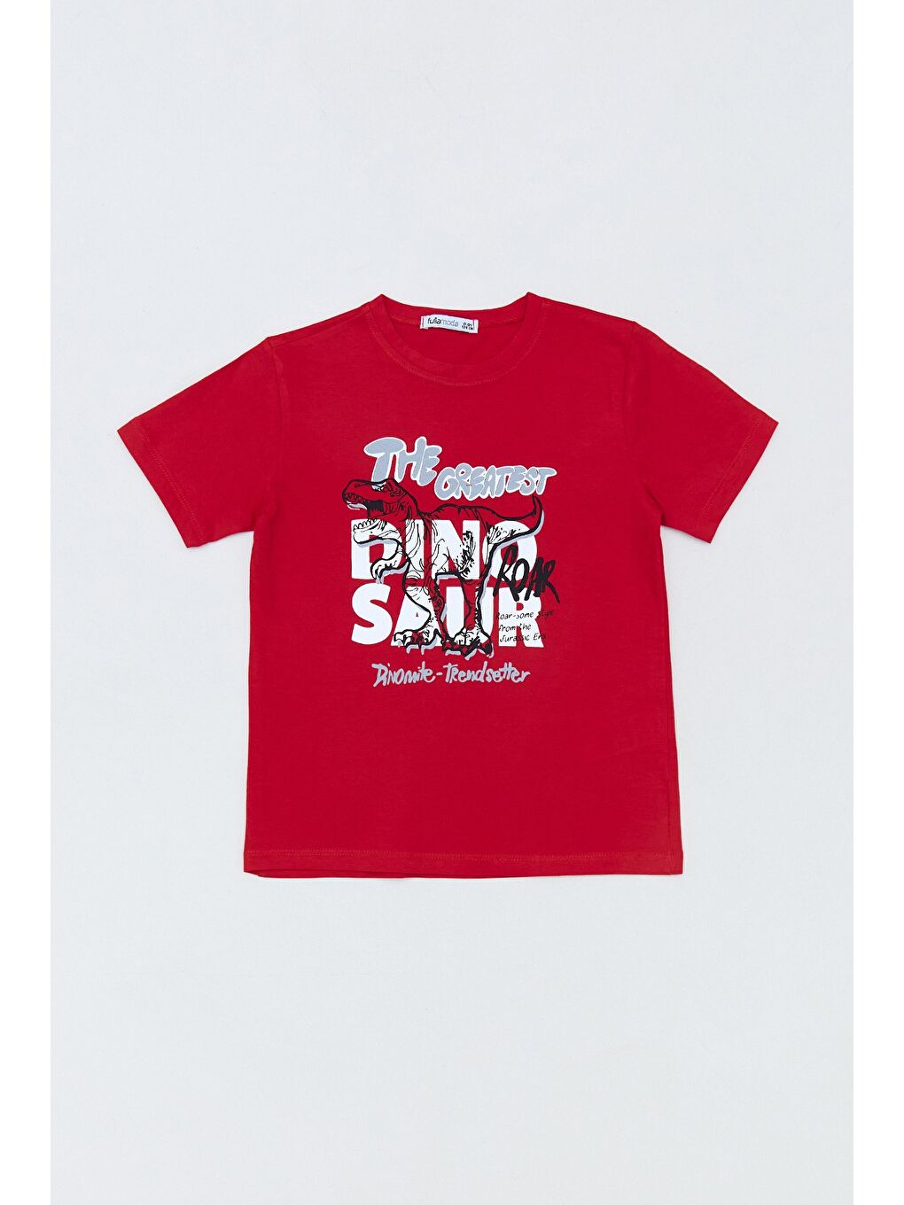 Kırmızı %100 Pamuk Dinozor Baskılı Erkek Çocuk Tişört