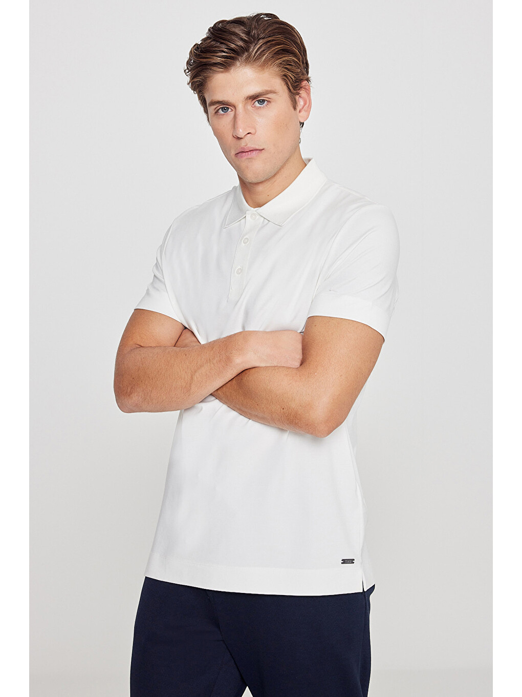 Erkek Ekru Standart Fit Normal Kesim Polo Yaka Esnek Tişört-2