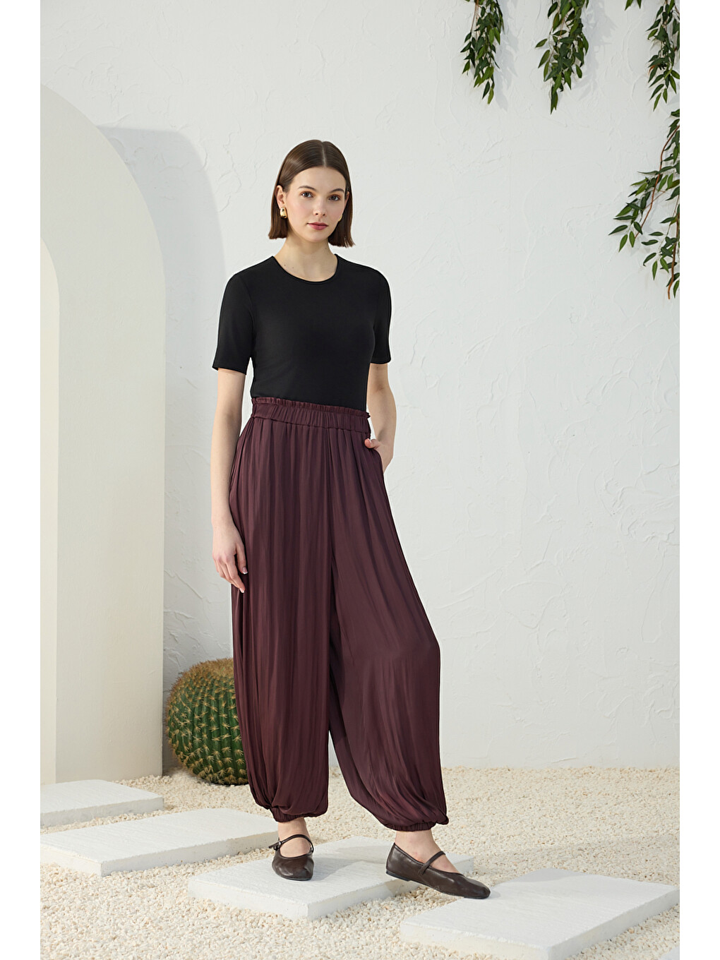 Mürdüm Büzgülü Şalvar Pantolon Etek-1