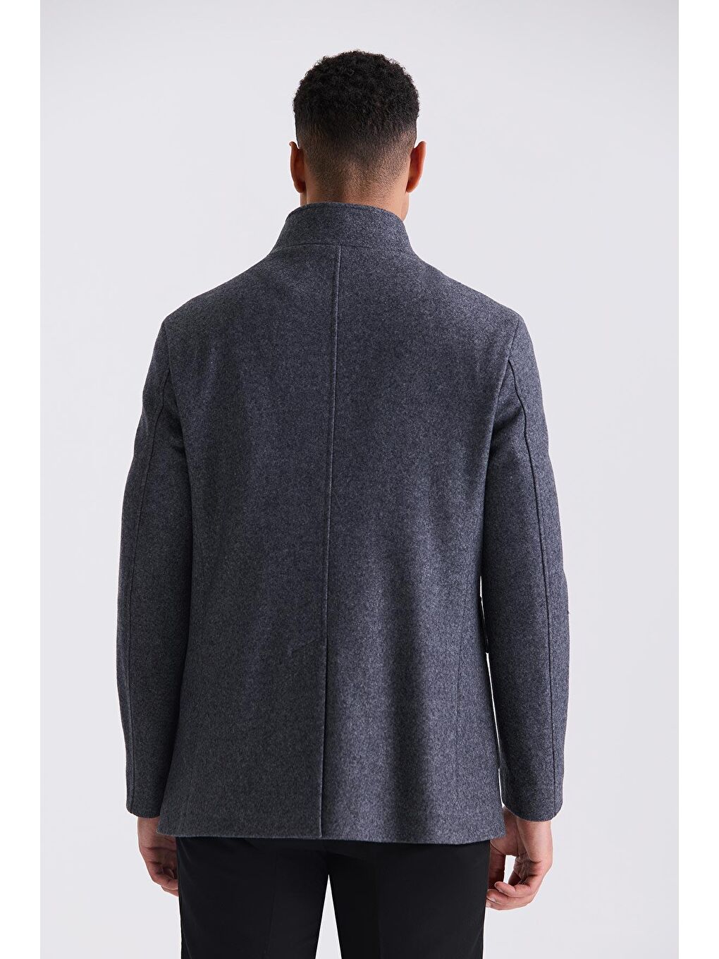 Antrasit Slim Fit Hakim Yaka Yünlü Spor Kaşe Kaban-3