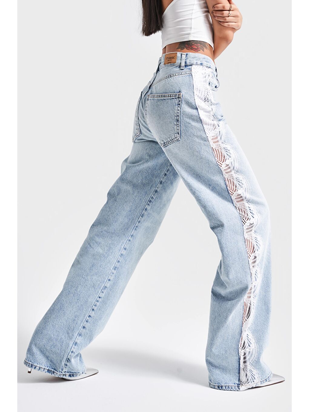 Mavi Kadın Snow Jean Rengi 4S5-3 Loose Fit Yanı Dantelli %100 Pamuk Tasarım Denim Jean