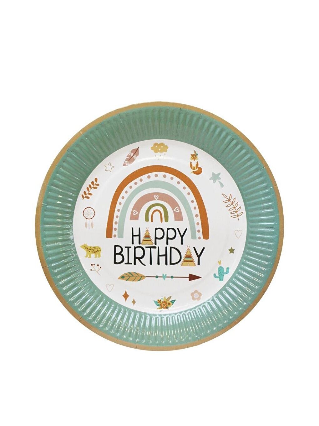 Yeşil Retro Temalı Tabak Karton Doğum Günü Parti Tabağı 8'li-1