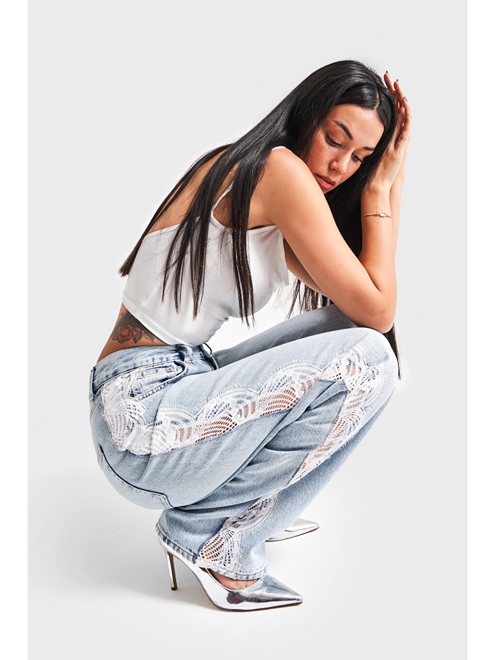 Mavi Kadın Snow Jean Rengi 4S5-3 Loose Fit Yanı Dantelli %100 Pamuk Tasarım Denim Jean-1