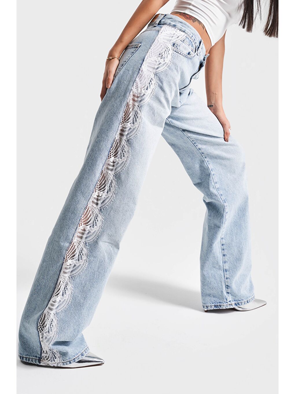 Mavi Kadın Snow Jean Rengi 4S5-3 Loose Fit Yanı Dantelli %100 Pamuk Tasarım Denim Jean-3