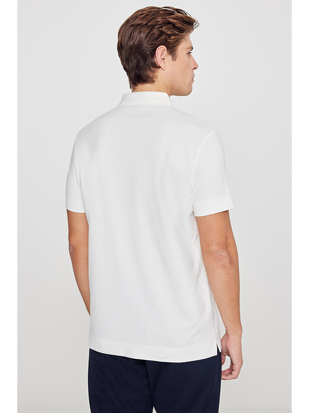 Erkek Ekru Standart Fit Normal Kesim Polo Yaka Esnek Tişört-4