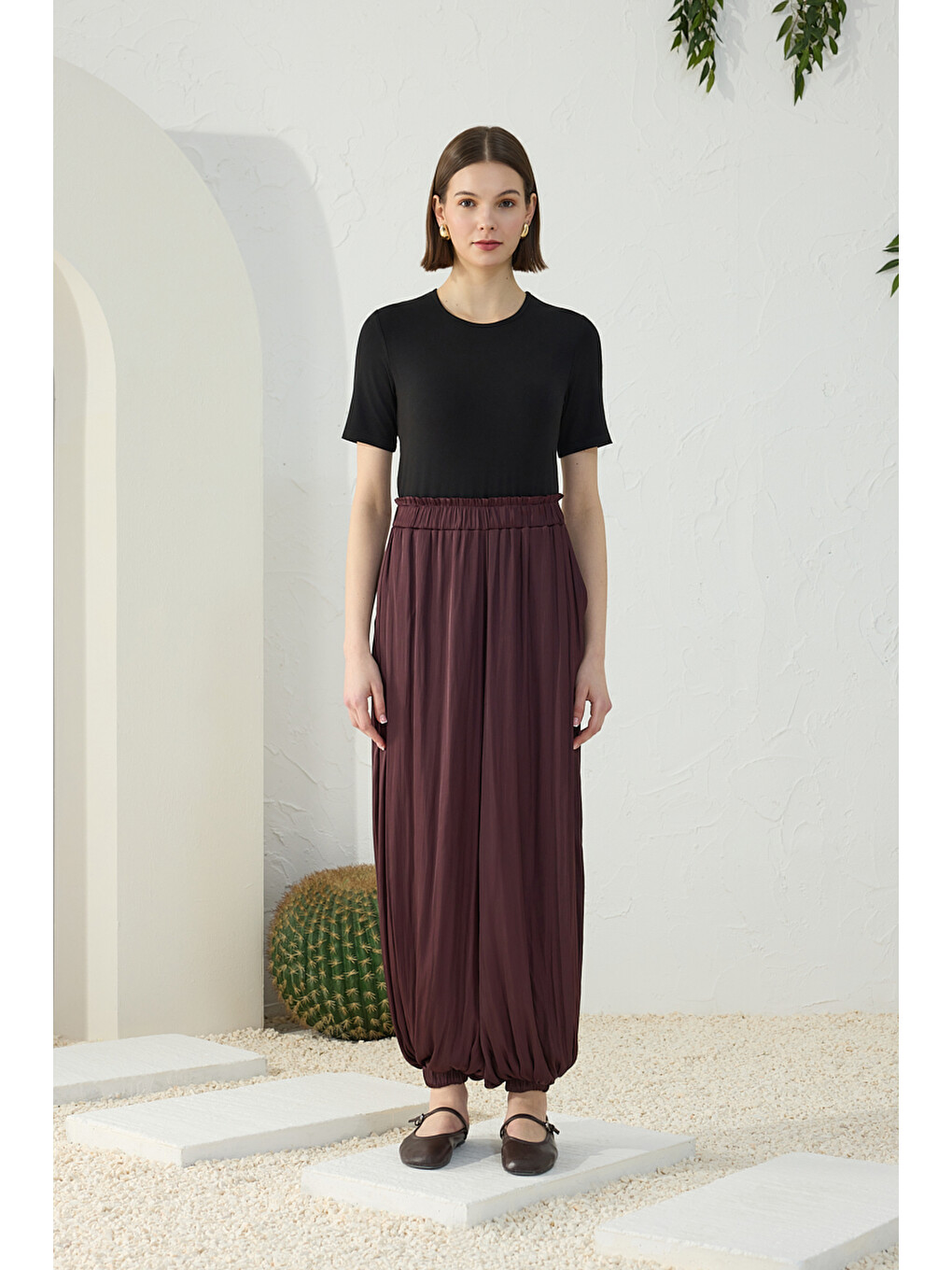 Mürdüm Büzgülü Şalvar Pantolon Etek-2
