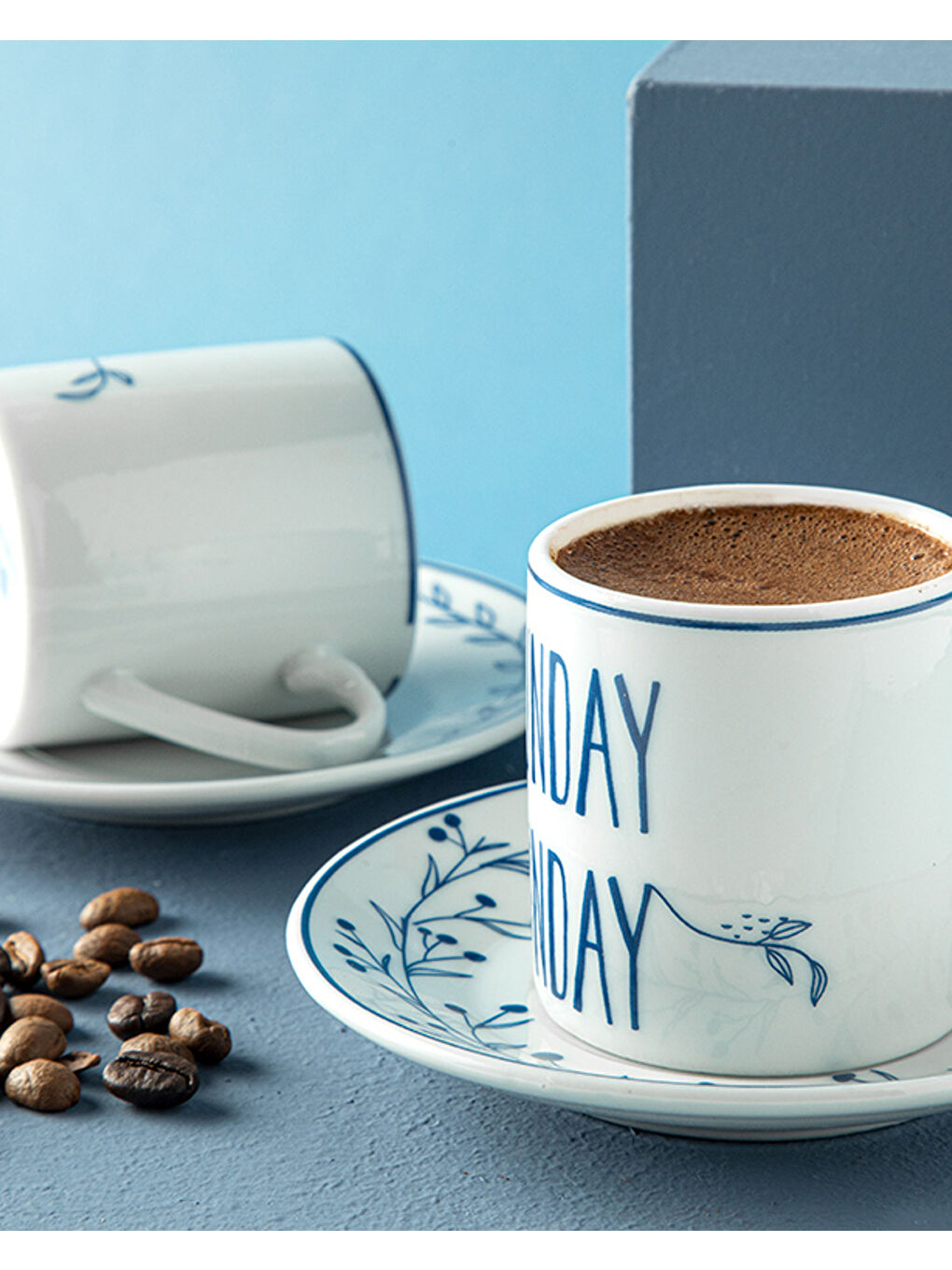 Happy Sunday Porselen 4 Parça 2 Kişilik Kahve Fincan Takımı Lacivert-1