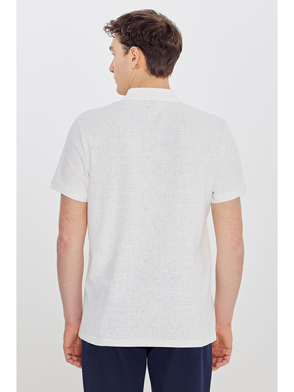 Erkek Beyaz Pamuklu Slim Fit Dar Kesim Polo Yaka Jakarlı Esnek Tişört-4