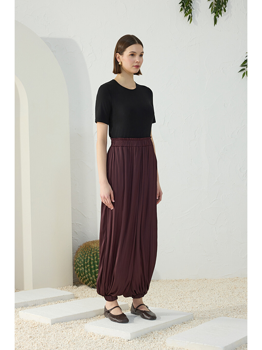 Mürdüm Büzgülü Şalvar Pantolon Etek-3