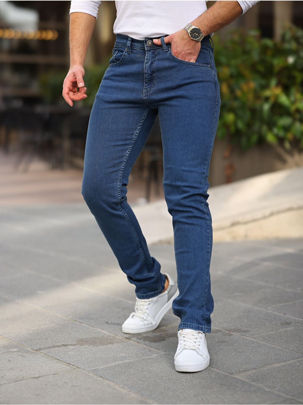 Lacivert Erkek Yüksel Bel Bol Kesim Boru Paça Jean Pantolon Regular Fit Jean