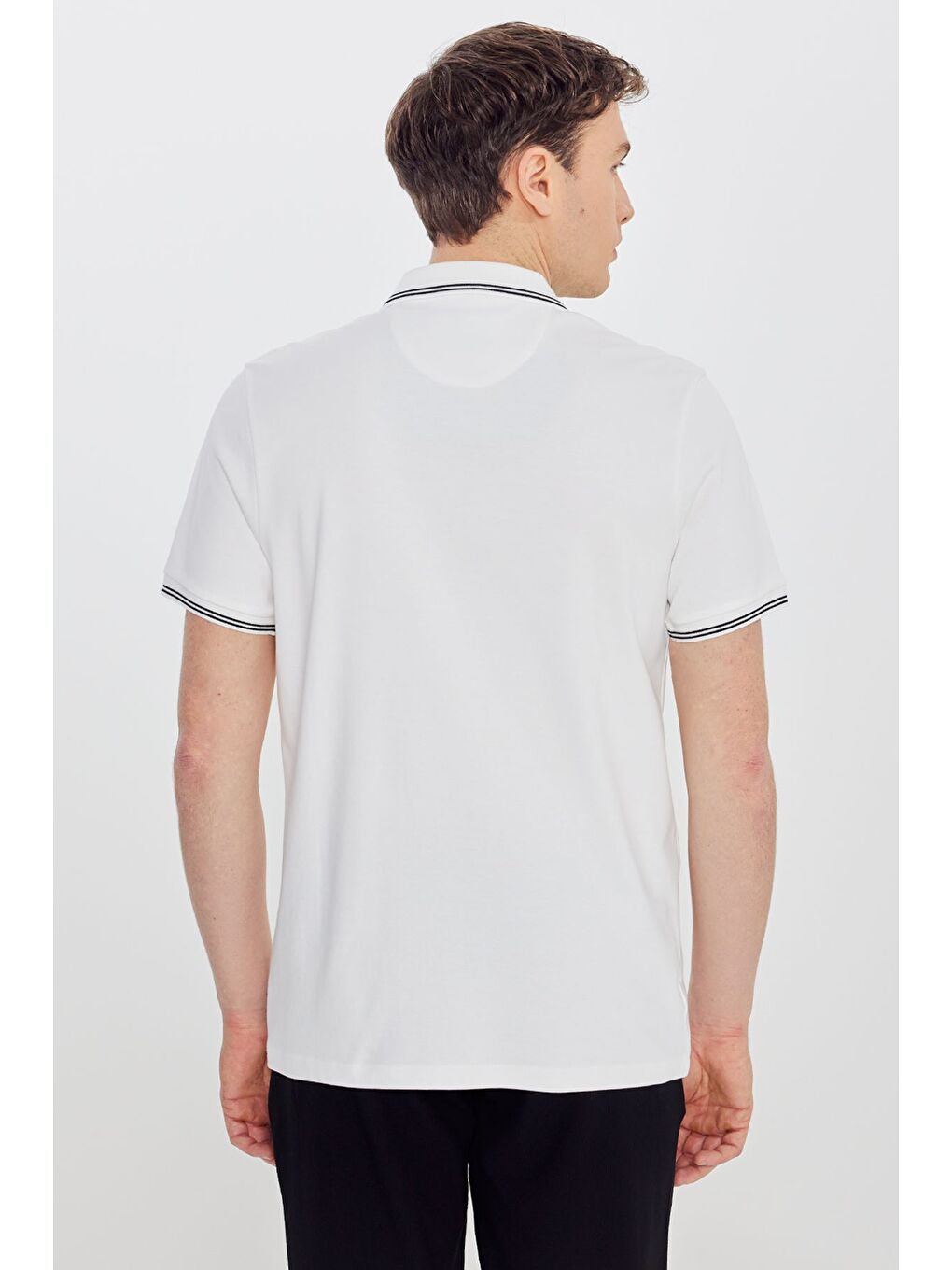 Erkek Ekru %100 Pamuk Slim Fit Dar Kesim Polo Yaka Tişört-4