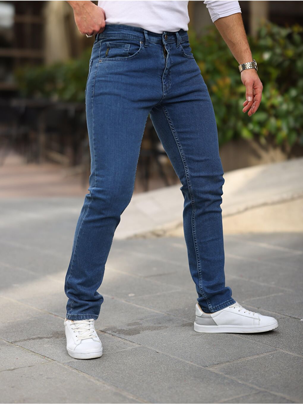 Lacivert Erkek Yüksel Bel Bol Kesim Boru Paça Jean Pantolon Regular Fit Jean-1