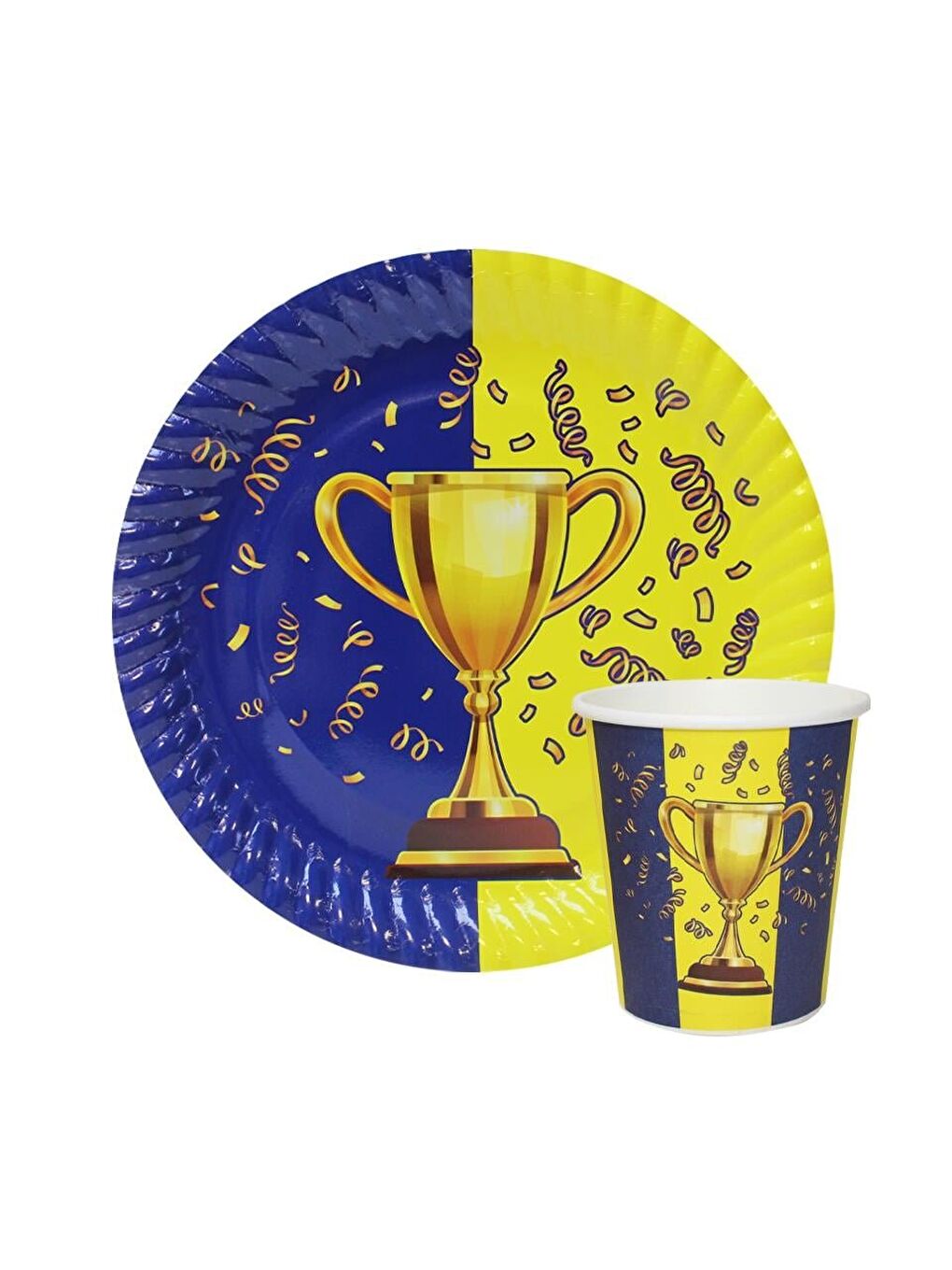 Sarı Lacivert Taraftar Kupa Temalı Karton Tabak Bardak Set 8'li-1