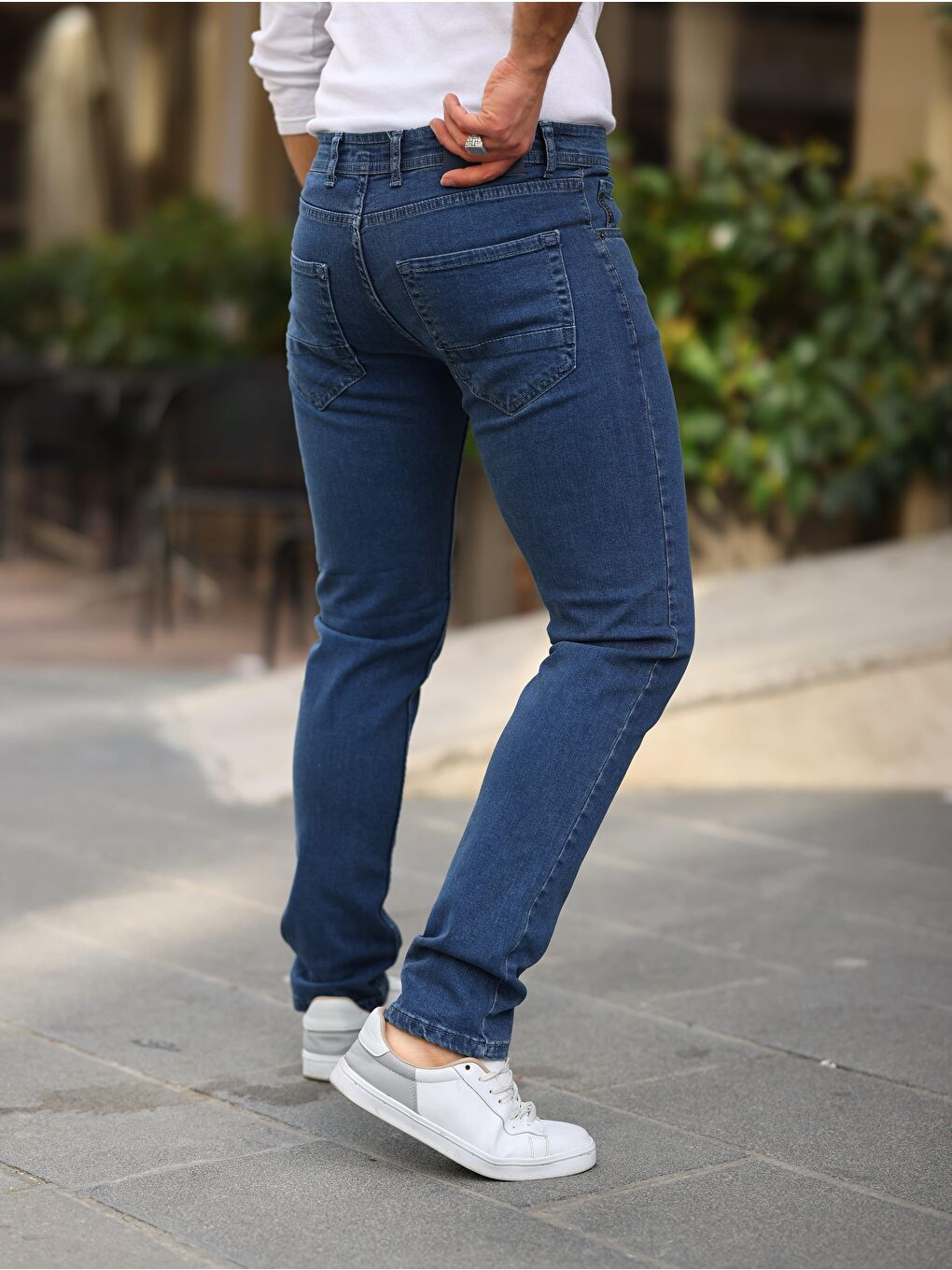 Lacivert Erkek Yüksel Bel Bol Kesim Boru Paça Jean Pantolon Regular Fit Jean-2