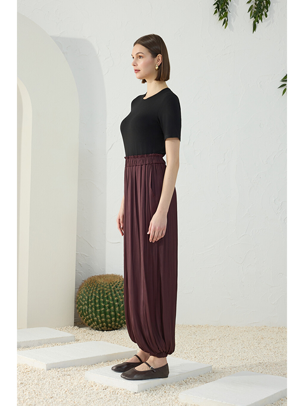 Mürdüm Büzgülü Şalvar Pantolon Etek-4