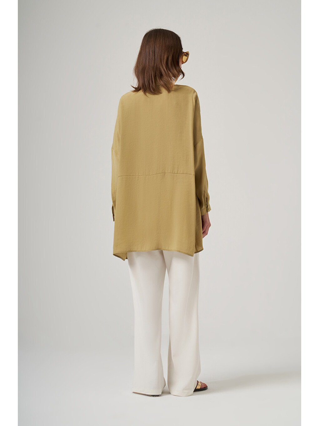 Yeşil Oversize Basic Yazlık Gömlek 3001 Oliv-3