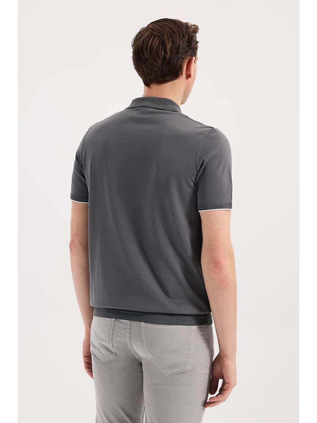 Gri Füme Slim Fit Triko Fermualı Polo Yaka T-Shirt-3
