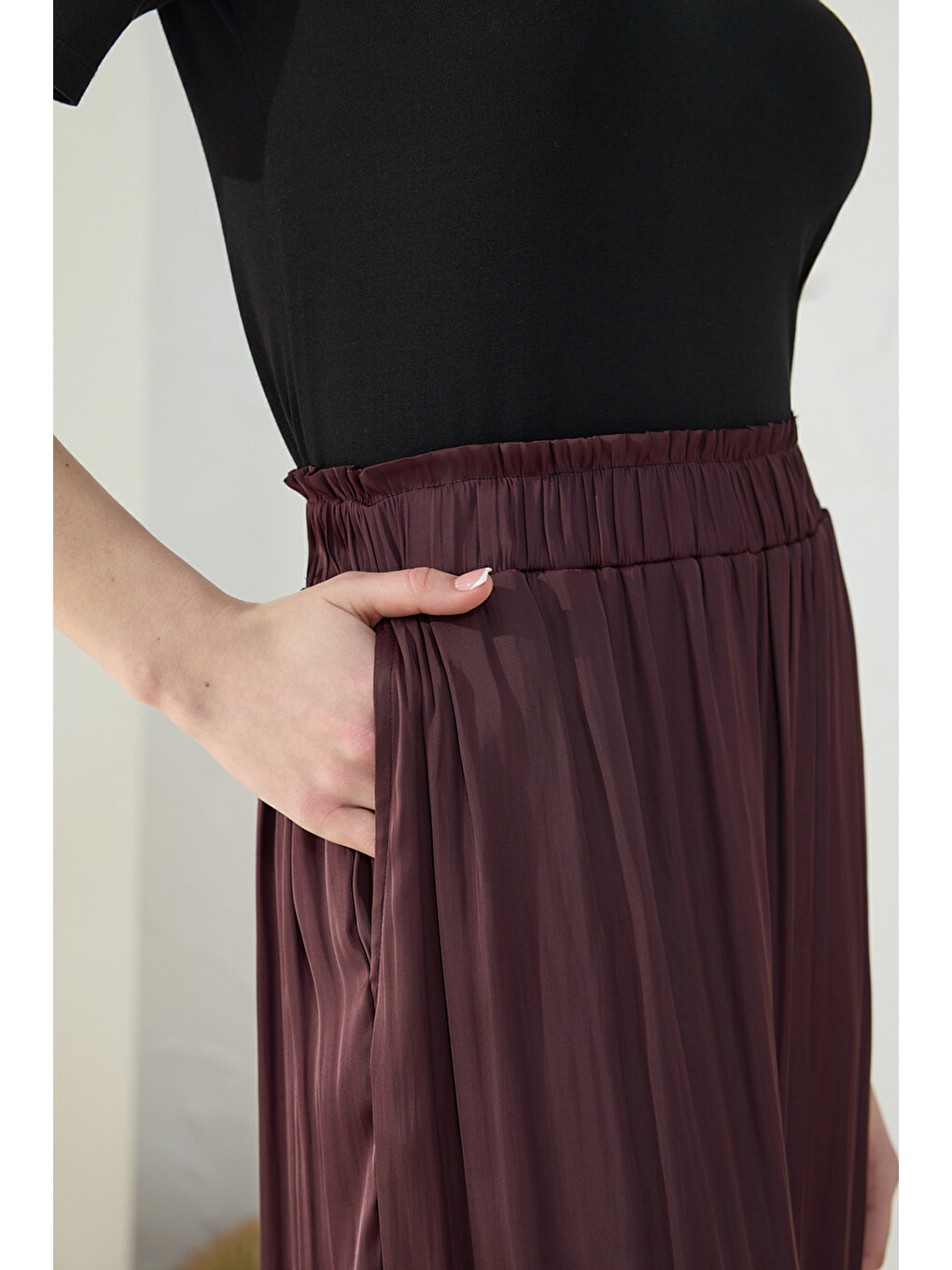 Mürdüm Büzgülü Şalvar Pantolon Etek-5