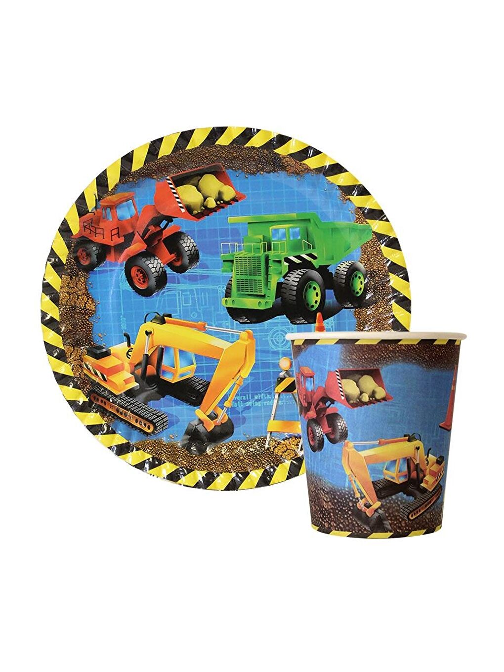 Sarı İnşaat Konsept Karton Tabak Bardak Set-1