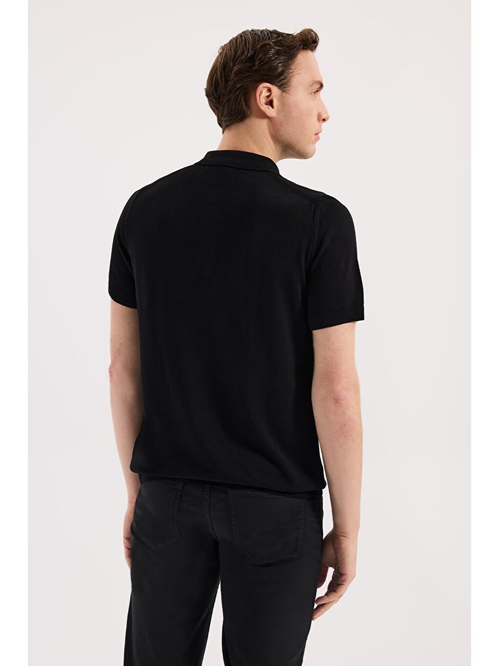 Siyah Slim Fit Desenli Triko Polo Yaka T-Shirt-3