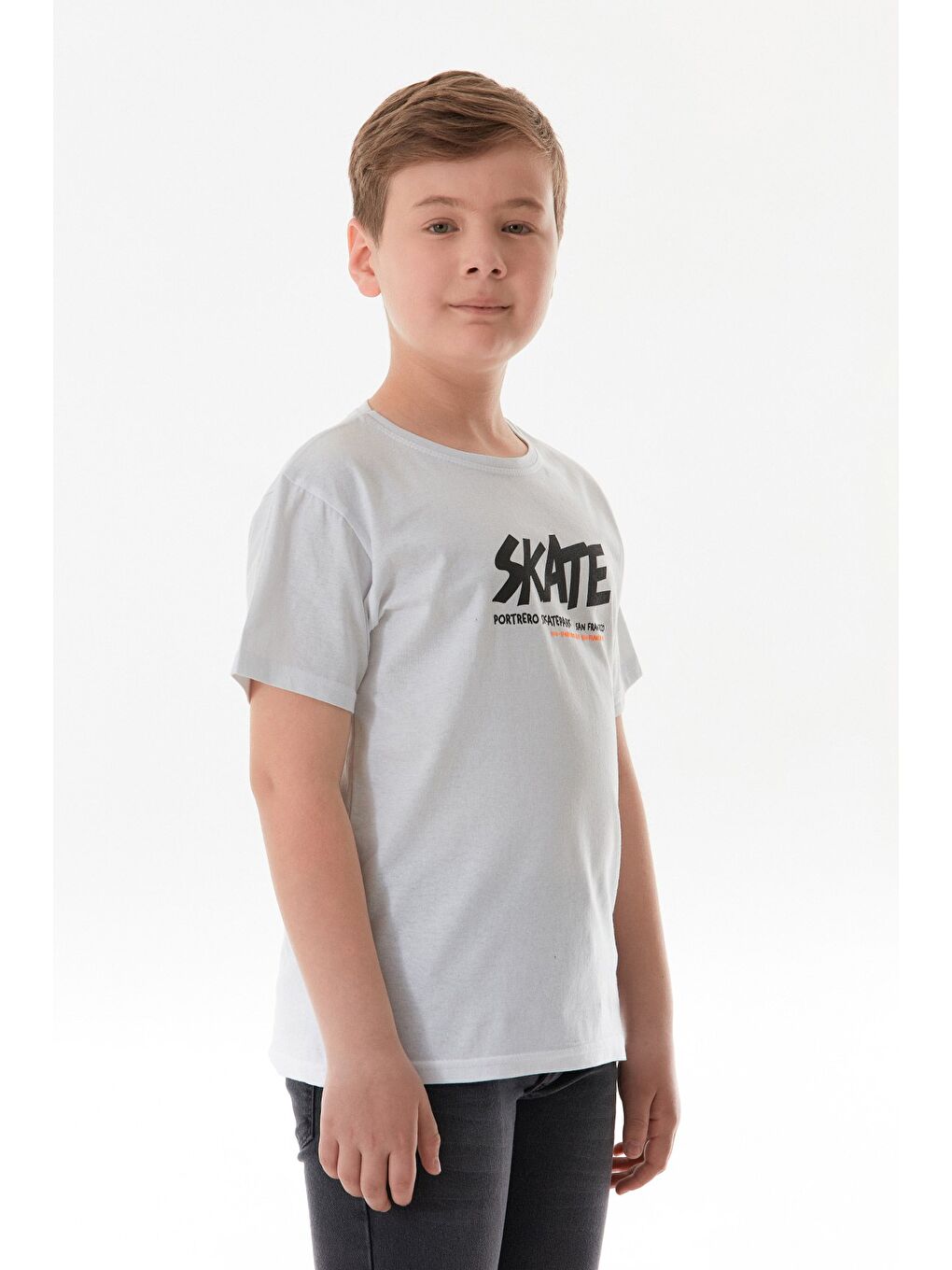 Beyaz Önü Ve Arkası Baskılı Erkek Çocuk Tişört-2