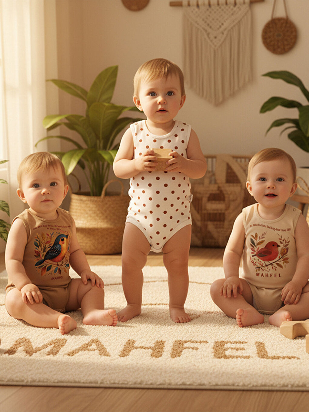 Yeşil 3'Lü Kız %100 Pamuklu Atlet Çıtçıtlı Bebek Body Zıbın 818-819-1