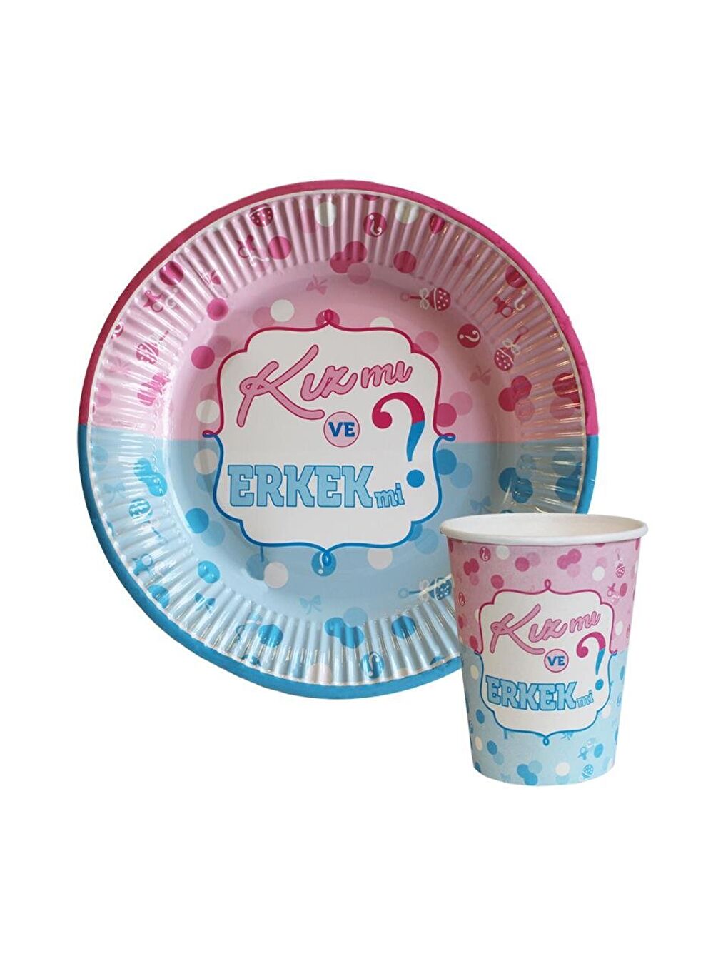 Mavi Cinsiyet Partisi Kız mı Erkek mi Karton Tabak Bardak Set-1