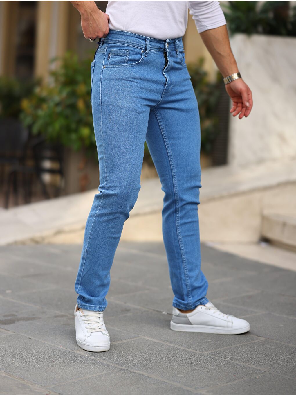 wowa company Mavi Erkek Yüksel Bel Bol Kesim Boru Paça Jean Pantolon Regular Fit Jean - 1