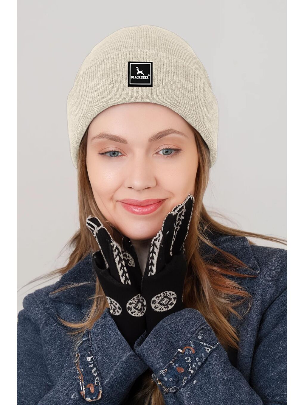 Black Deer Bej Unisex Kışlık Bere Düz Logolu Yumuşak Triko Basic Akrilik Beanie - 1