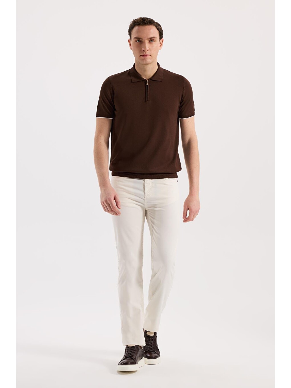 Kahverengi Kahve Slim Fit Triko Fermualı Polo Yaka Tişört