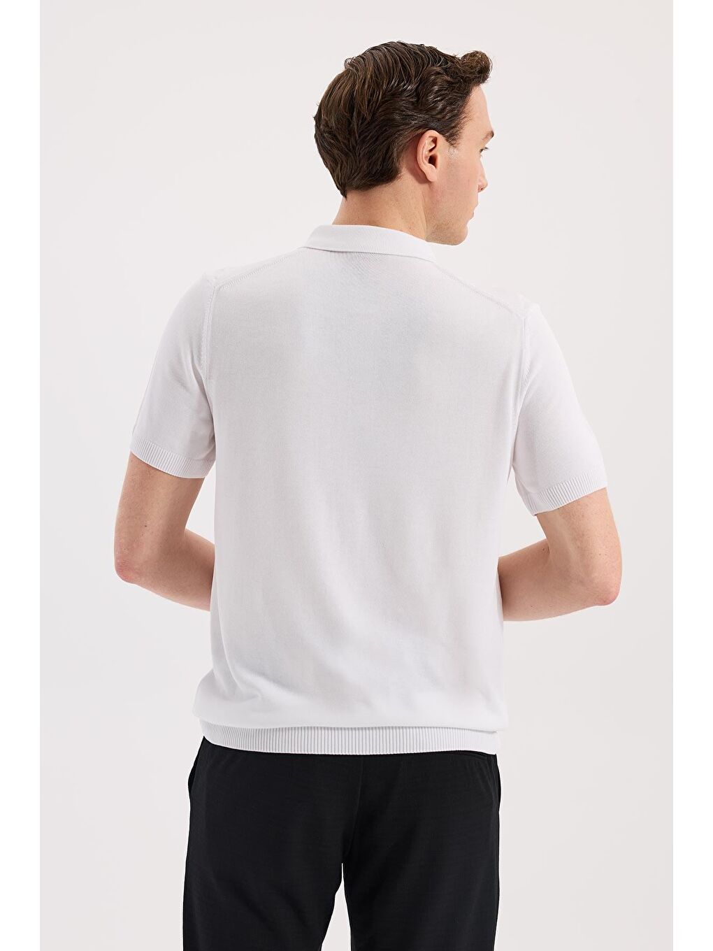 Beyaz Slim Fit Desenli Triko Polo Yaka T-Shirt-3