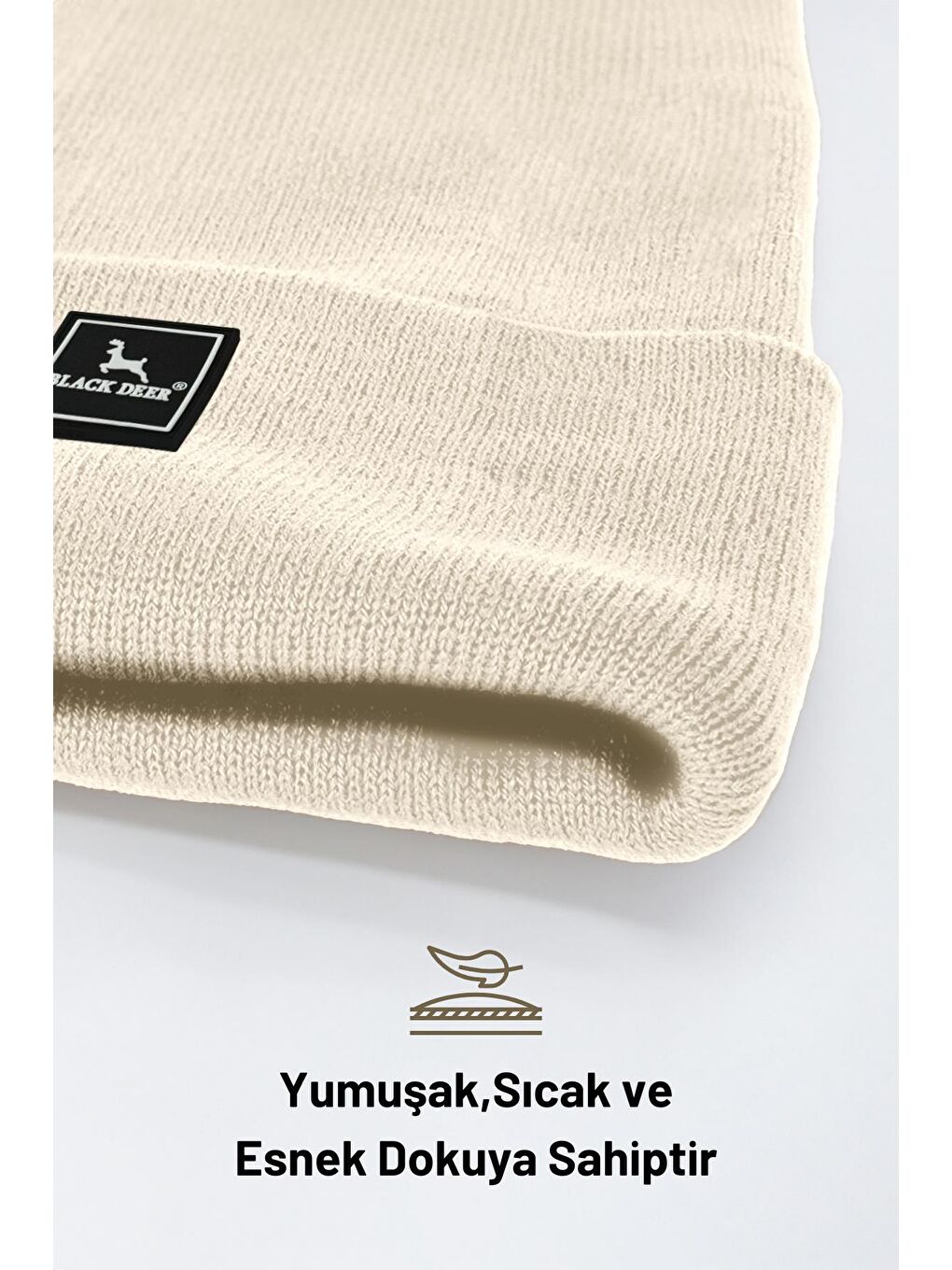 Black Deer Bej Unisex Kışlık Bere Düz Logolu Yumuşak Triko Basic Akrilik Beanie - 2