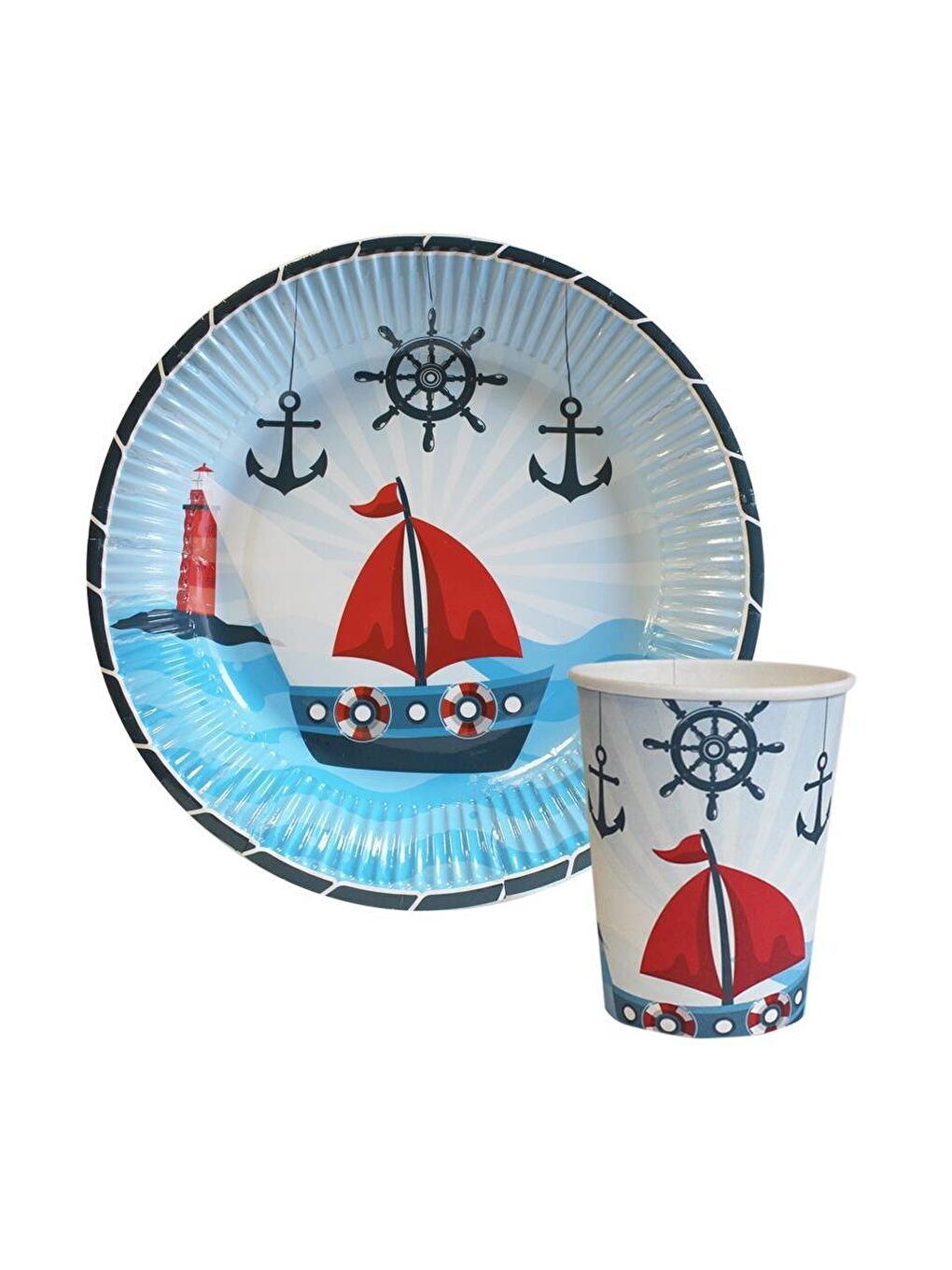 Mavi Denizci Temalı Karton Tabak Bardak Set-1
